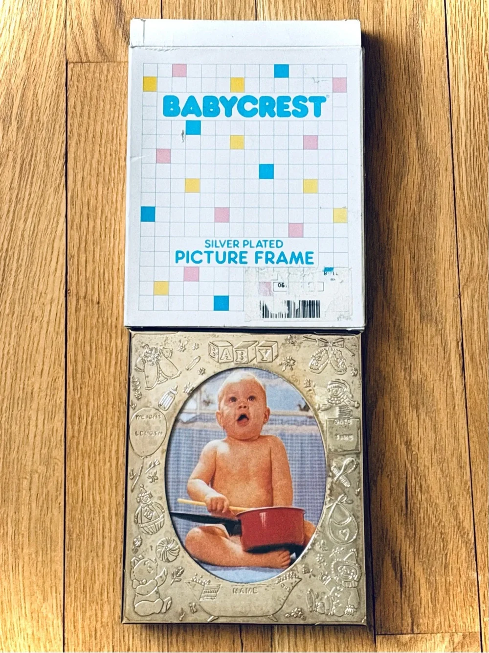 NIB BABYCREST SILVER PLATED Birth Record Picture Frame, New Vintage, 1980s